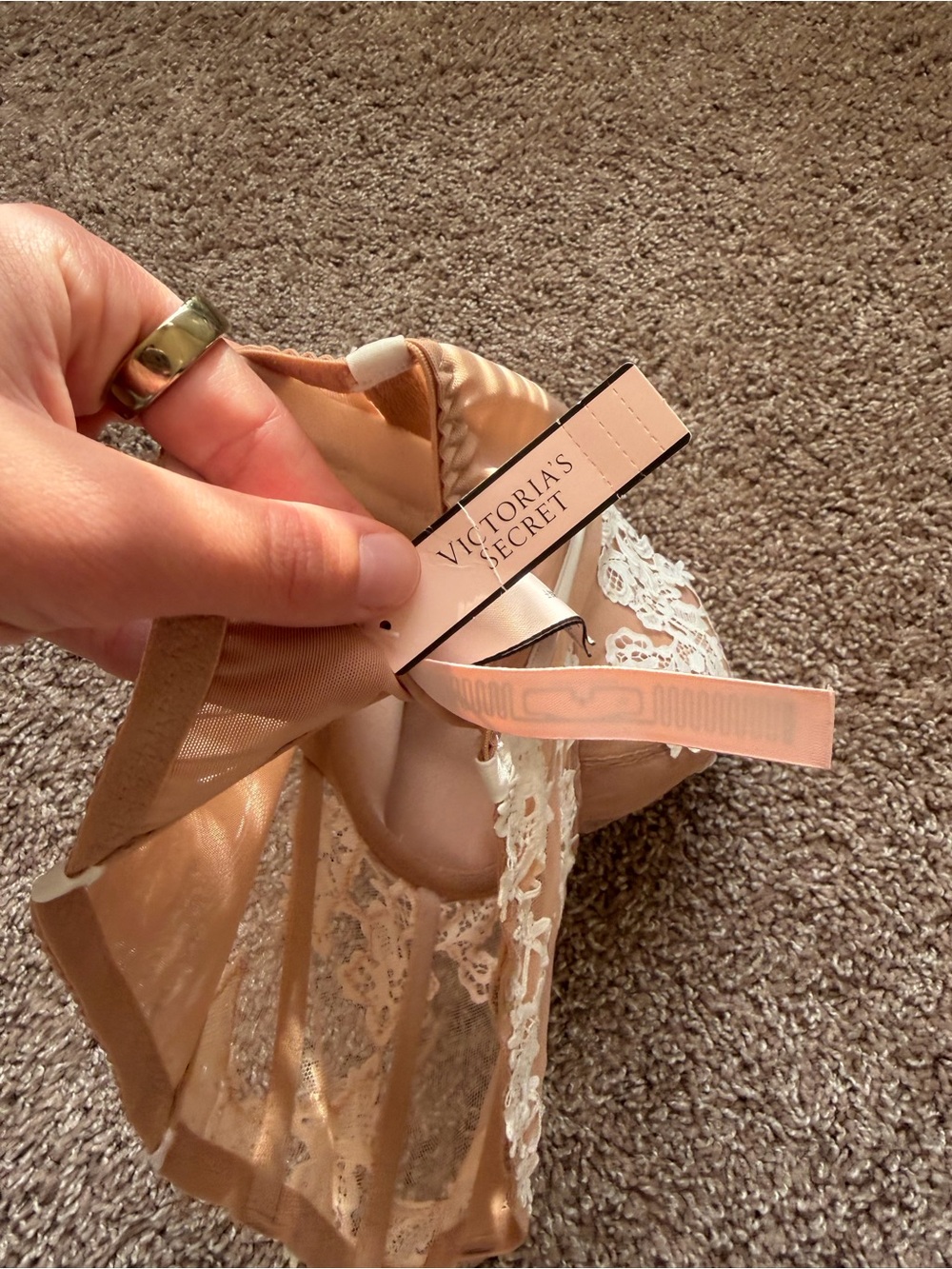Victoria's Secret Beige Longline Bustier Bralette with Ivory Floral Lace - Picture 5 of 5